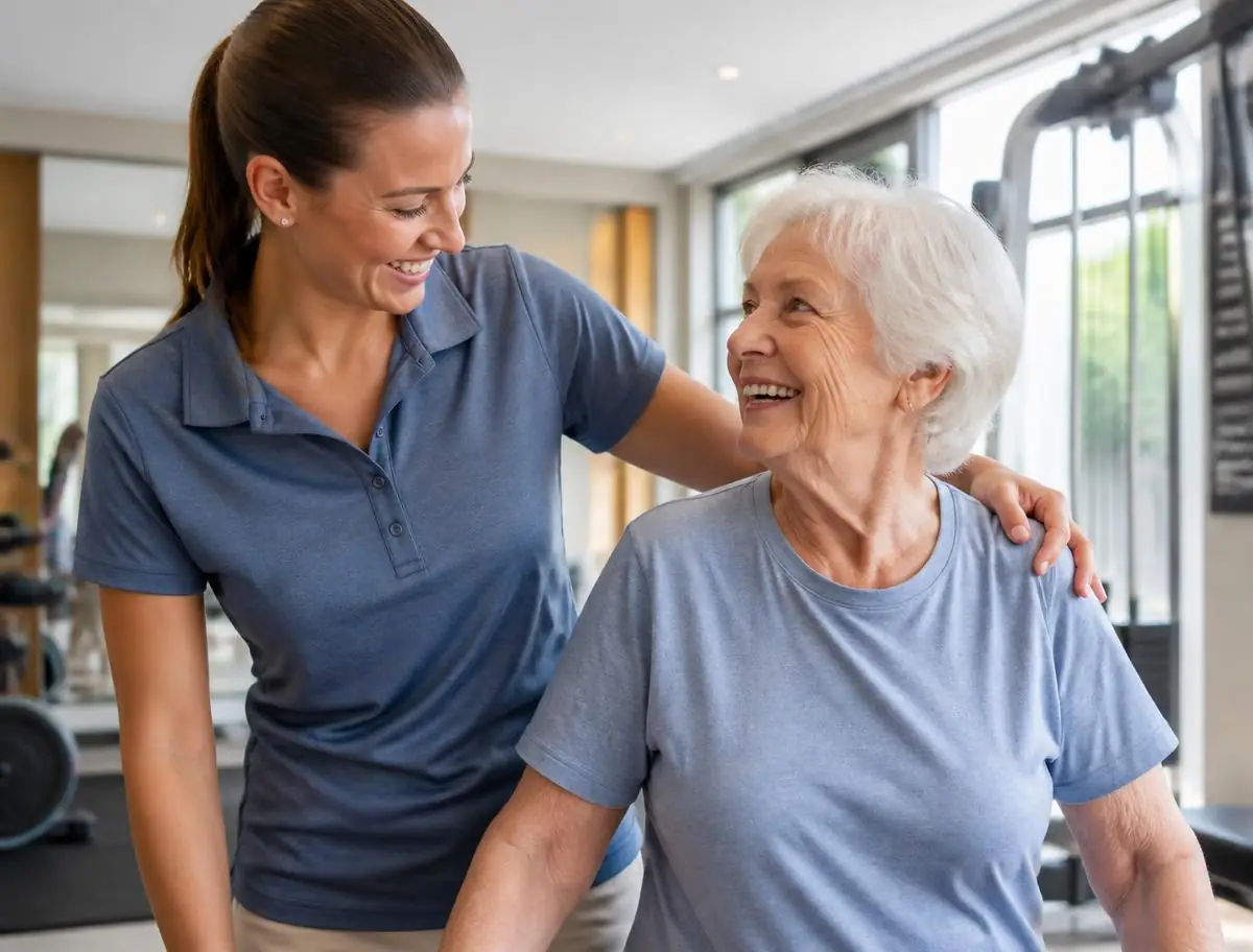 Therapist and patient after a successful rehabilitation session